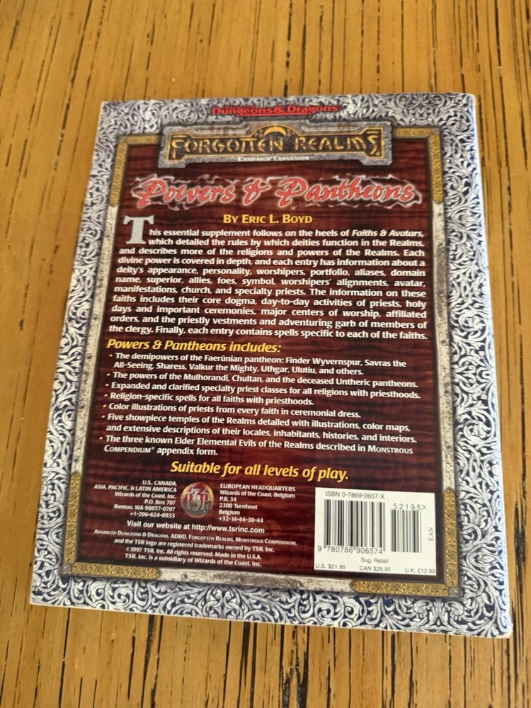 Advanced Dungeons & Dragons Powers & Pantheons Forgotten Realms Eric Boyd 9563