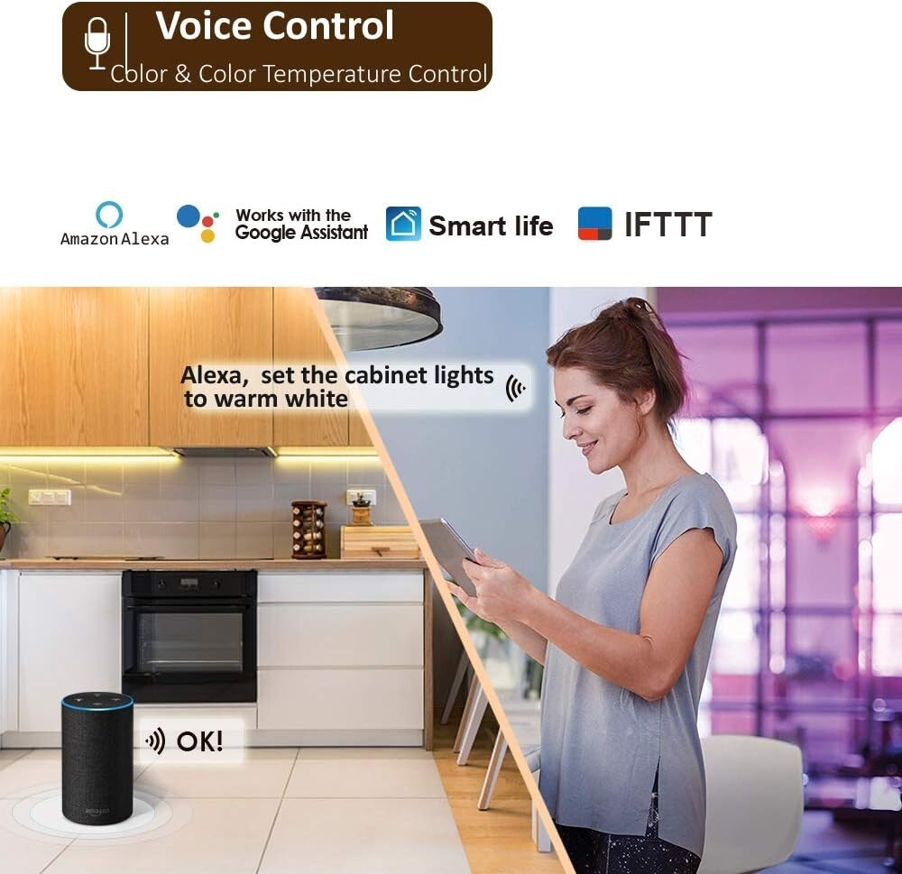 Smart Under Cabinet Lighting App, Alexa & Google Compatible Cabinet Lights – ...