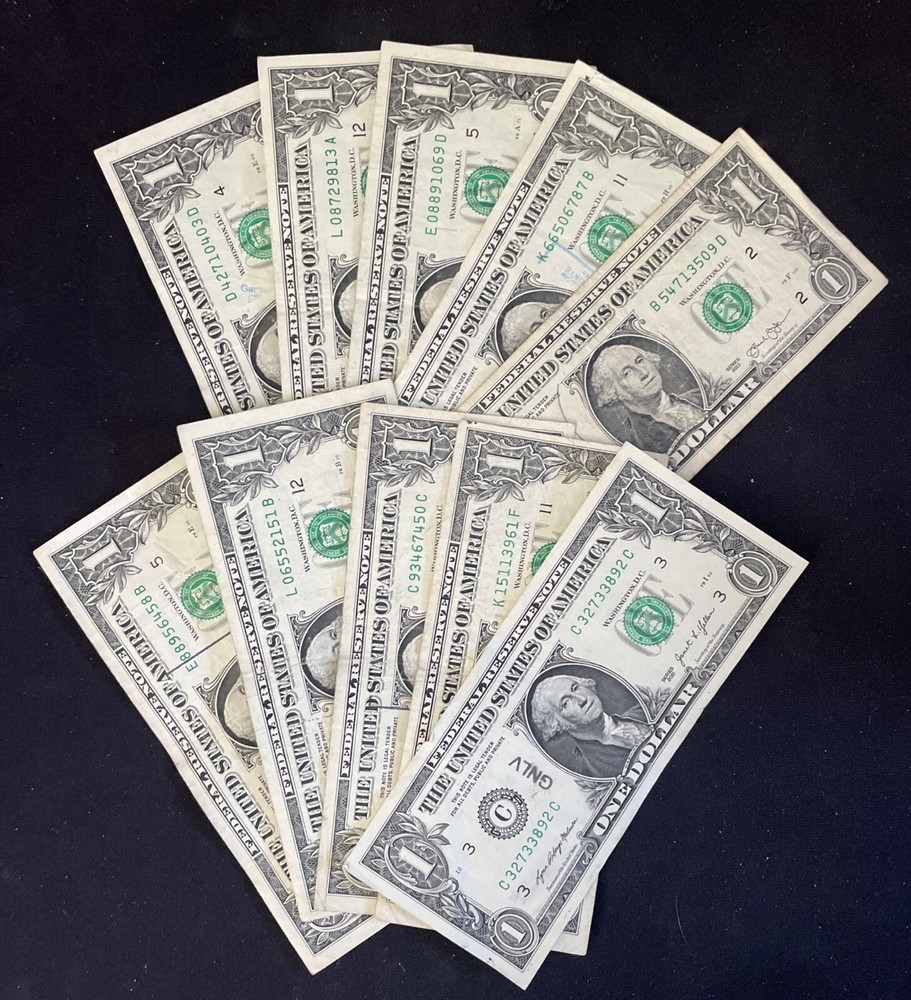 10 $1 FRN Bank Teller Stamp Errors. (WORTHLESS) Read Description!!!