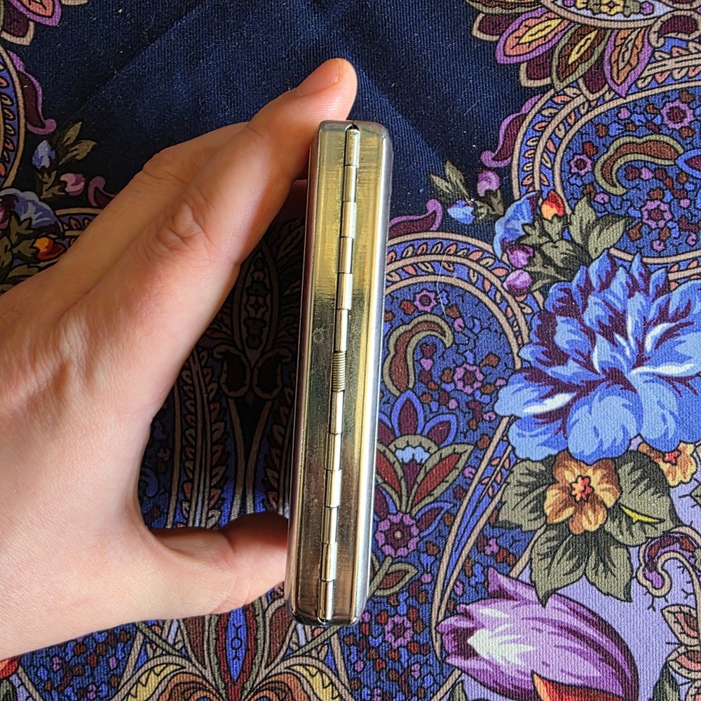 Silver Tone Metal Engraved Cigarette Case with Ornate Design