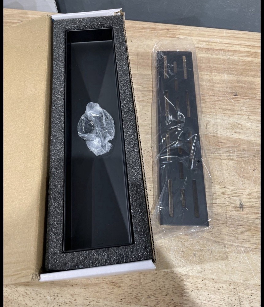 BWE 12 in. BLACK Linear Shower Drain W/ Square Pattern Drain Cover