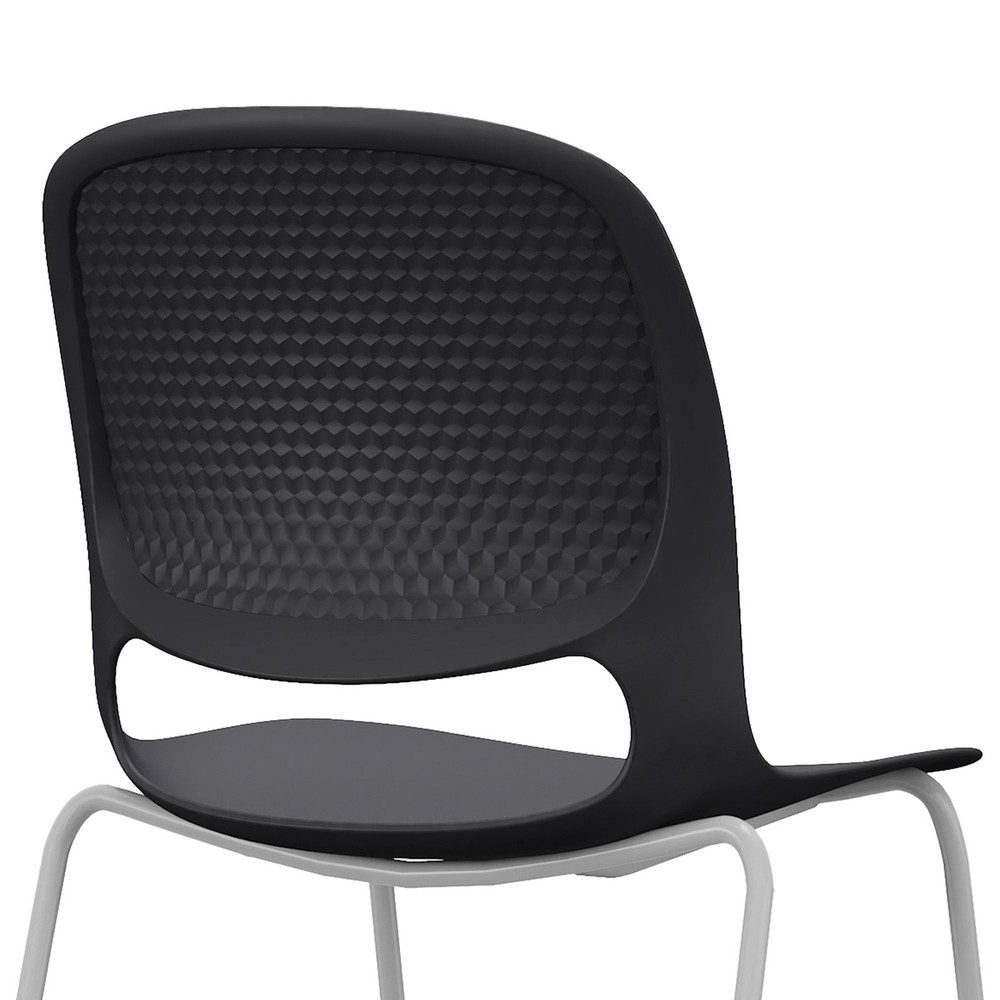 Modern Stacking Chairs Set of 4 in Black with Ergonomic Design, Polypropylene