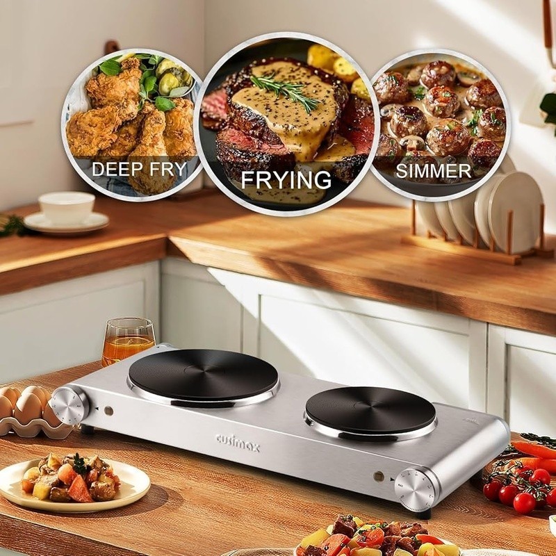Electric Double Burner Hot Plate 1800W Portable Adjustable Temperature Control