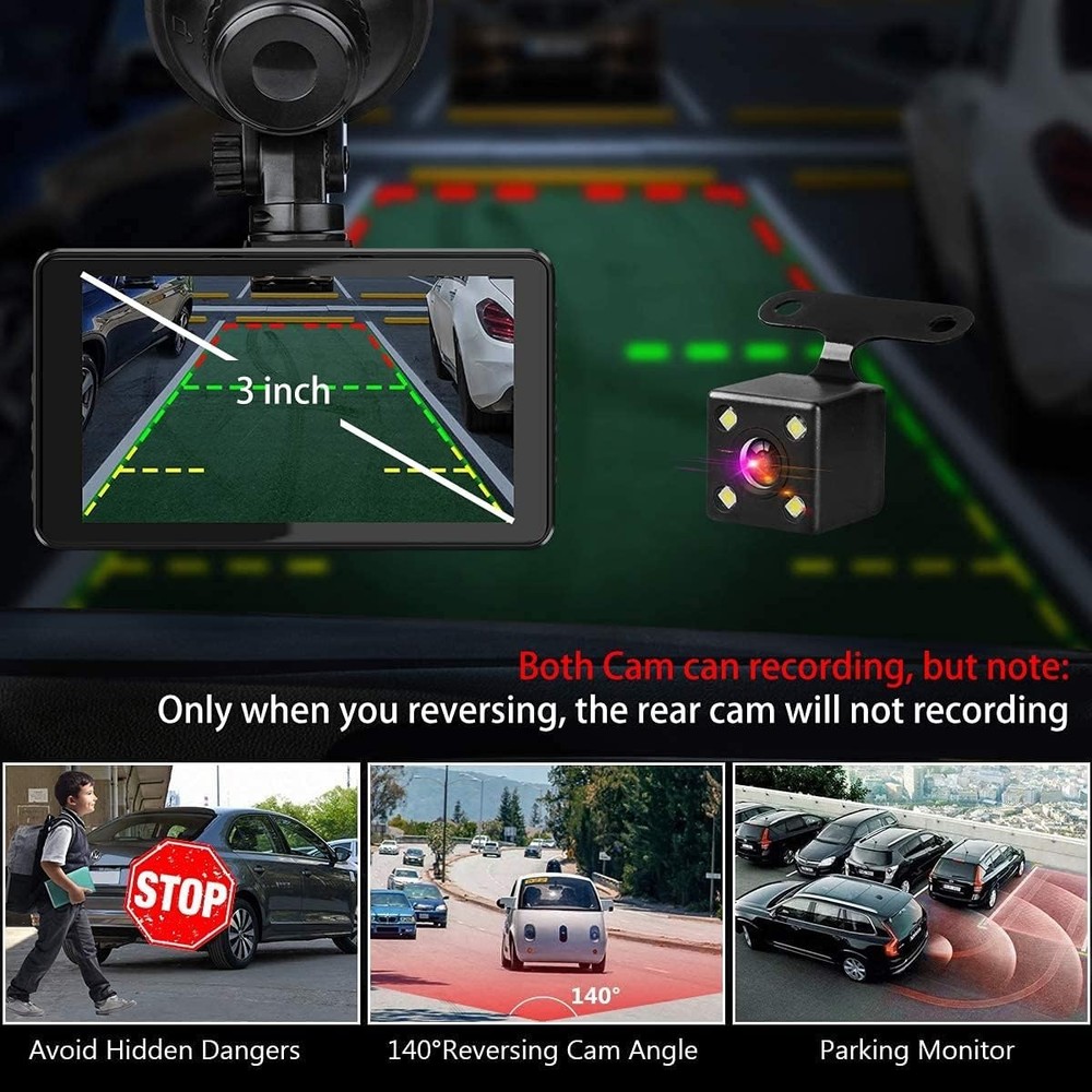 Car Dash Camera Front Rear 1080P with Loop Recording & G-Sensor - Night Vision