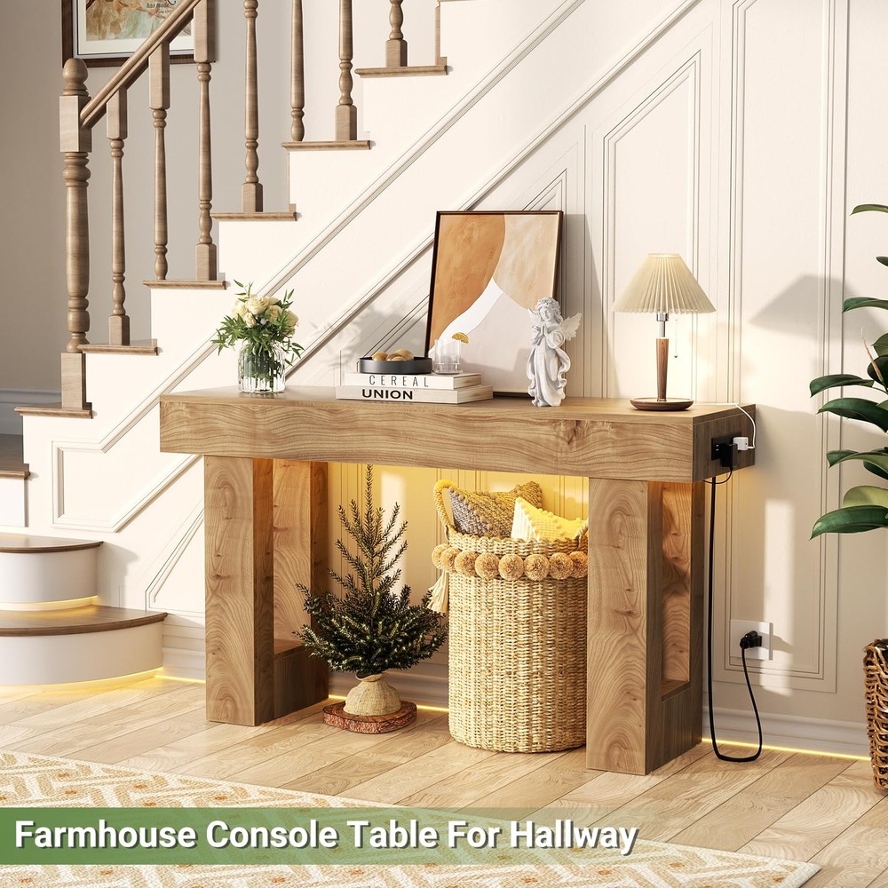 47" Entryway Table with Socket and Sensor Light, Narrow Console Table with St...