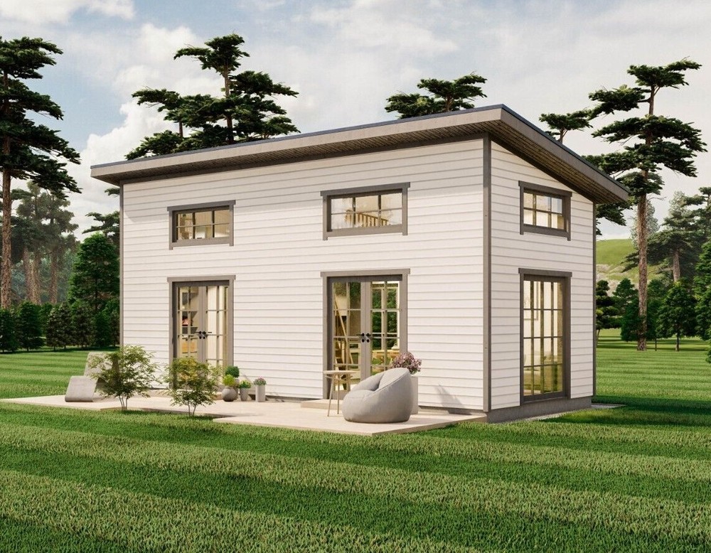12'x28' Tiny House Plan, Two Story Modern Cottage Construction Blueprints
