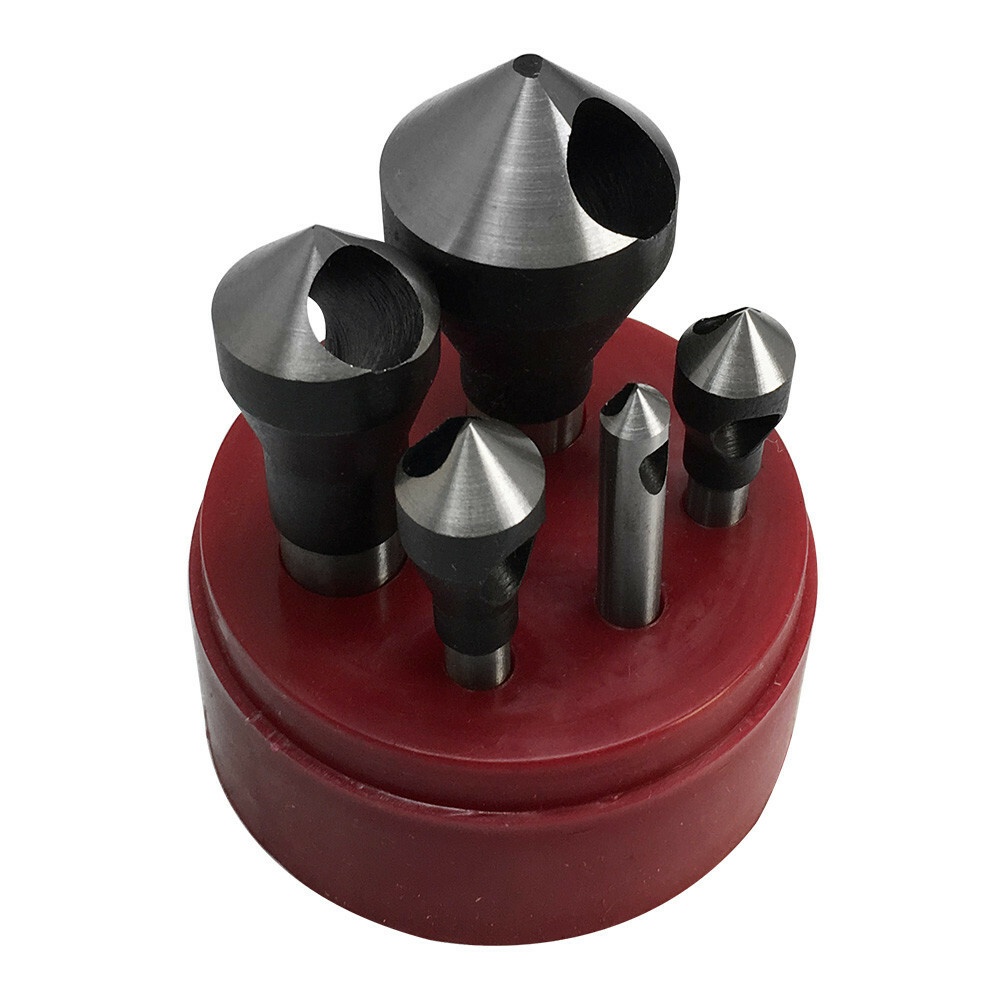 5 Pc 90 Degree Countersinks & Deburring Tool Set #0-4 Straight Shank HSS Zero