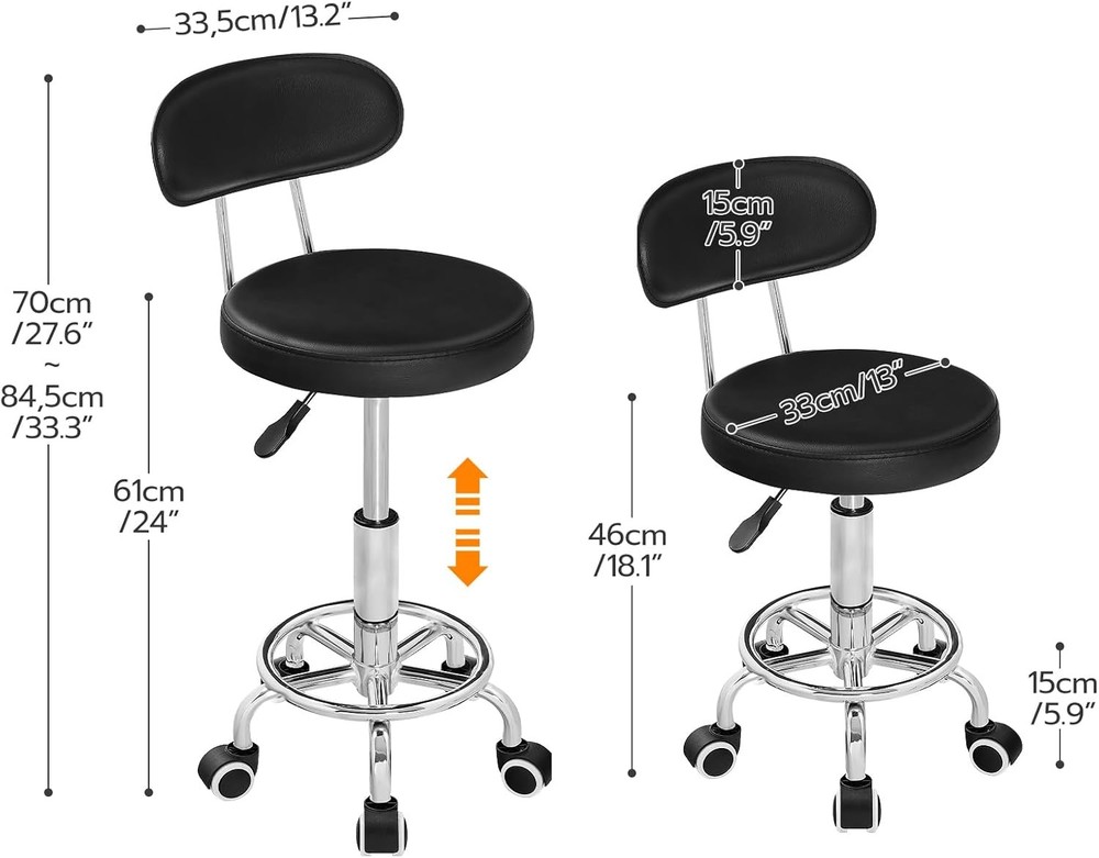 Height Adjustable Rolling Stool Multi-Purpose 360° Rotating Drafting Chair