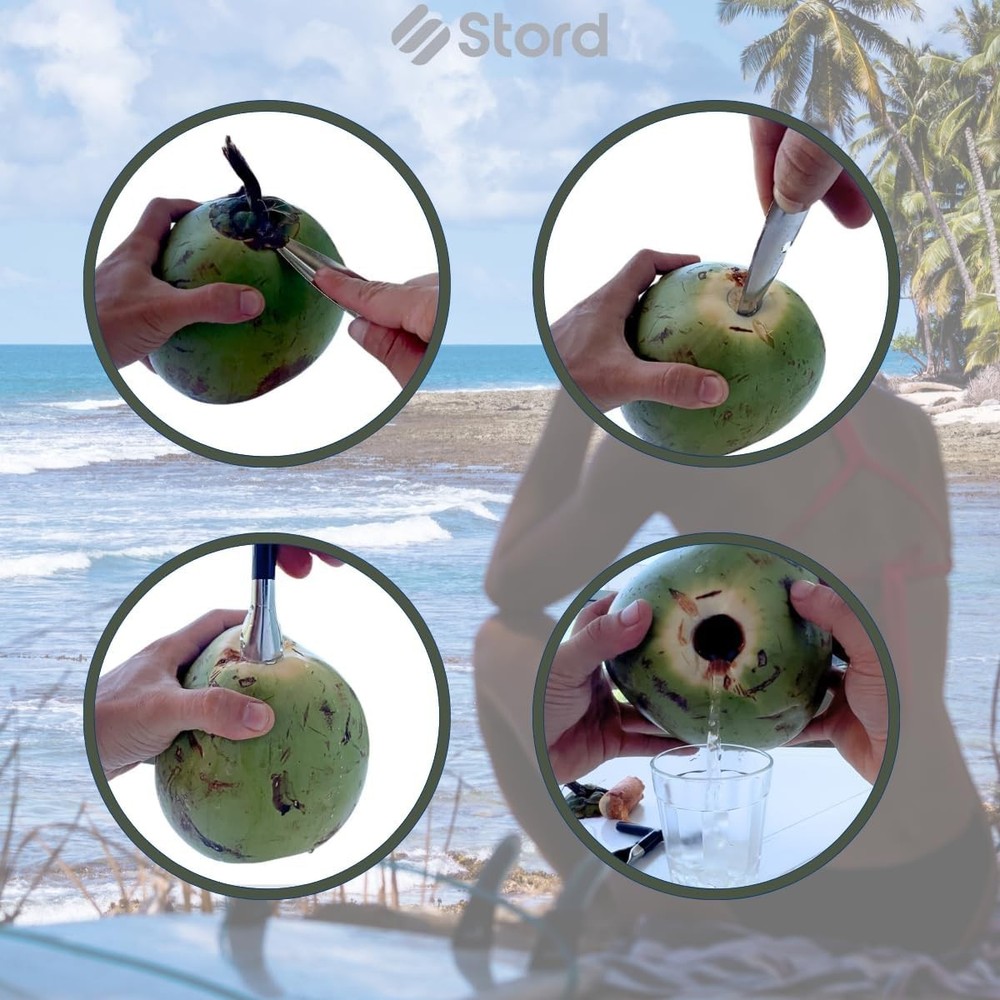 Efficient Coconut Opener - Works With Green & Peeled Coconuts, Compact Design