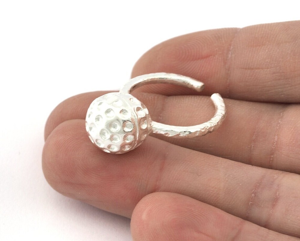 Ball Ring, Adjustable Ring , Shiny silver plated Brass (8US) 5205