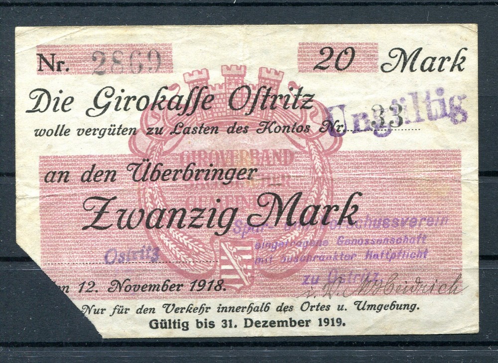 Ostritz 20 Mark from 12.11.1918 z1257