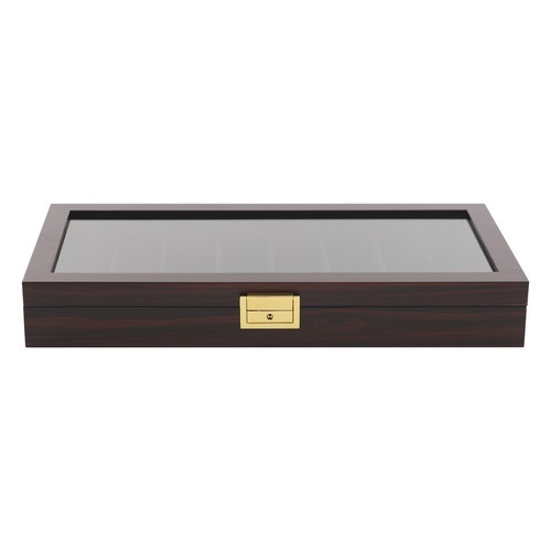 Elegant Ebony Knife Storage Box with Visual Lid & Secure Lock - 8 Compartments