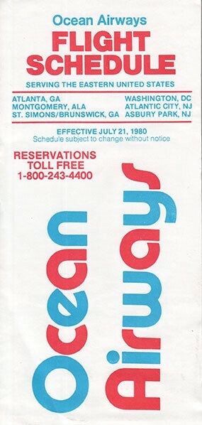 Ocean Airways timetable 1980/07/21