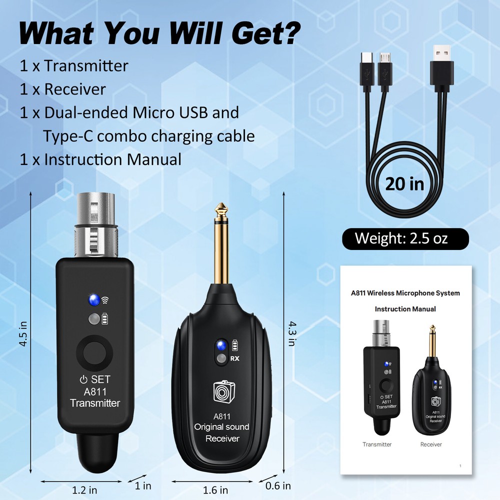 2.4GHz Wireless Microphone Converter XLR Transmitter Receiver Microphone System