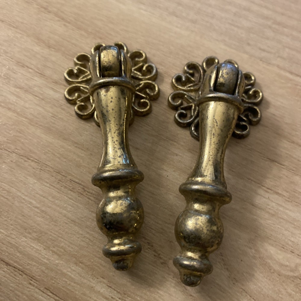Pair Vintage Brass Pull Handles 7cm