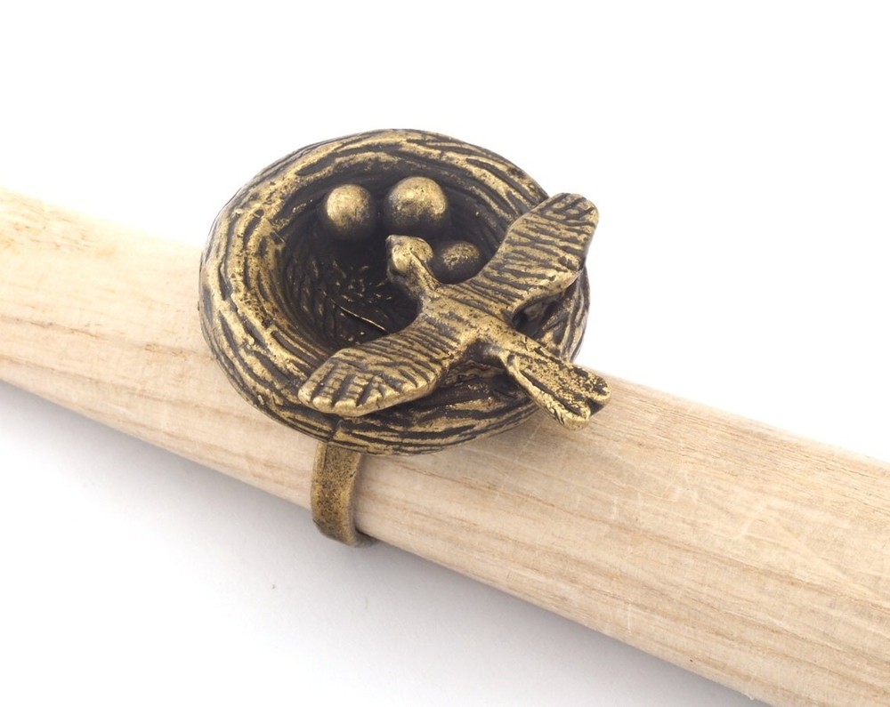 Bird Nest Ring Adjustable Ring Antique Bronze plated brass 8US size 2737