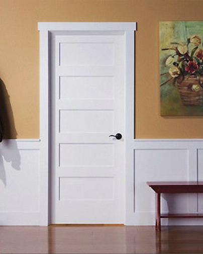 Prehung 5 Panel Flat Mission Shaker Primed Stile & Rail Solid Core Doors 8'0 Ht.