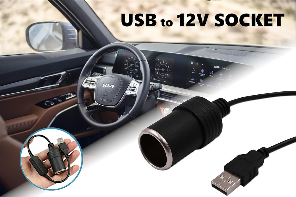 USB to Car Cigarette Lighter Socket with Step-Up Converter Adapter Cable, USB-A