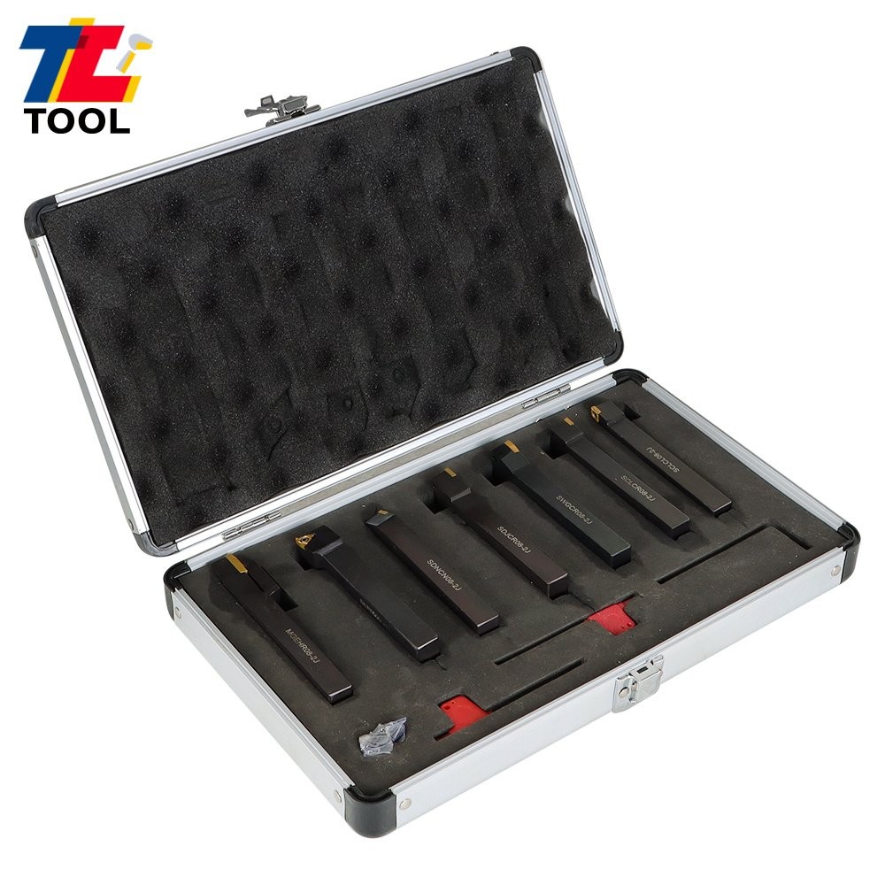 7Pc 1/2" Lathe Tool Bit Thread Insert+Holder Set Carbide Indexable Turning Tool