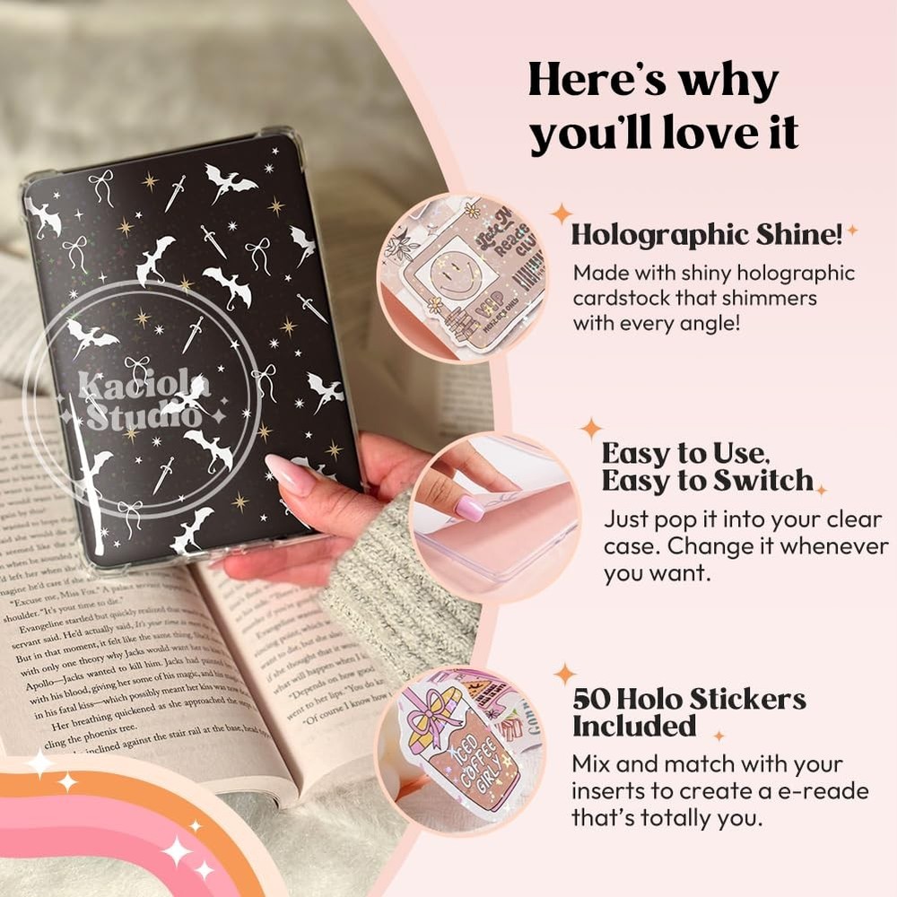 12PCS Inserts Cardstock for E-Reader, 50PCS Stickers for Clear Case Insert, 6...