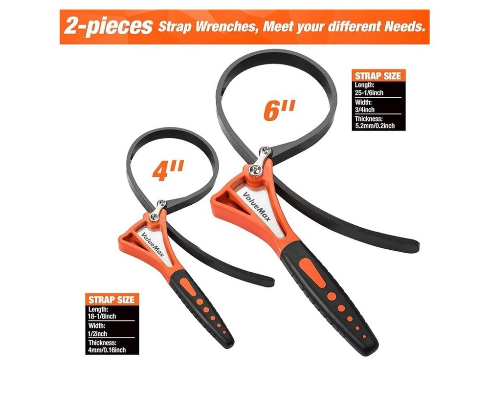 ValueMax 2-piece Strap Oil Wrench Set Adjustable Max Diameter 4"&6"