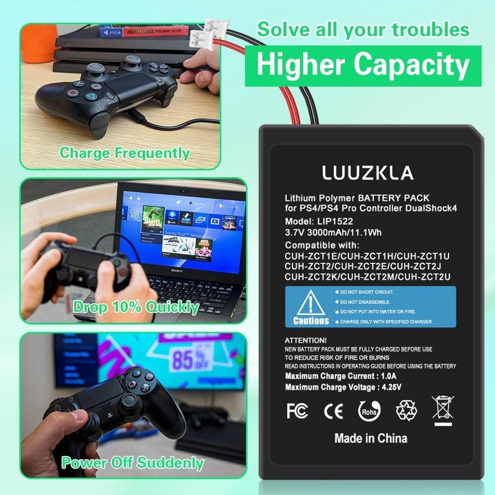 PS4 Replacement Battery – 2 Pack 3000mAh DualShock 4