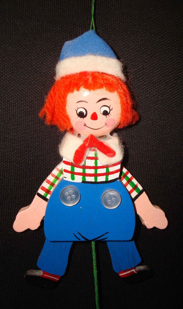 1981 Bobbs Kurt S Adler Raggedy Andy Doll Pull String Puppet Tree Ornament Toy