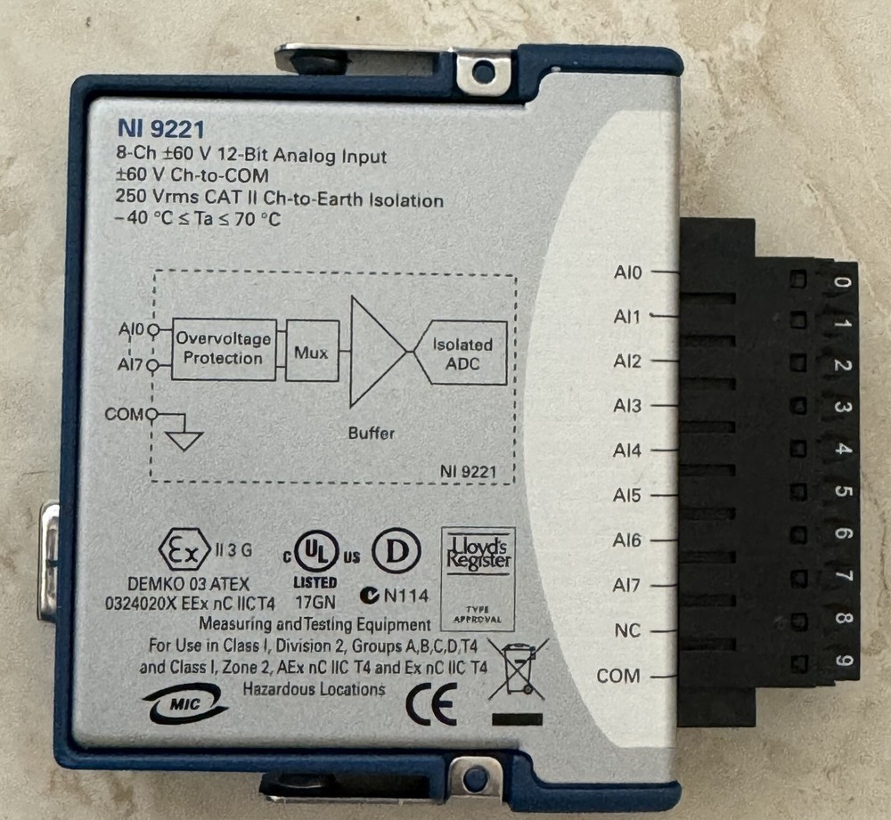 National Instruments NI-9221 Analog Input Module +/- 60V 24bit 8-Ch