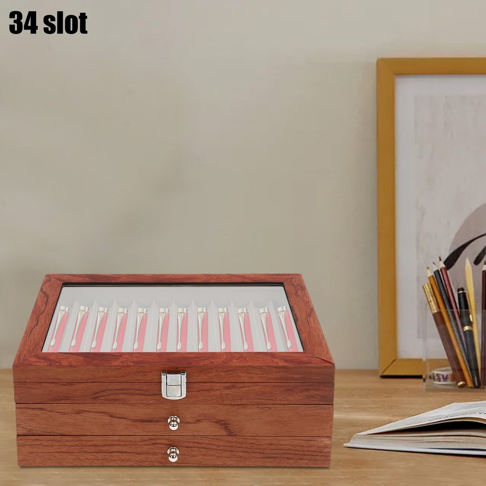 Log Color Pen Display Case 34 Slots Pen Display Case Holder Rectangular Retro US