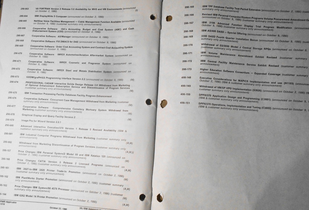 IBM Announcement Letter Summary, 10/23/1990 : System/370, Cooperative Processing