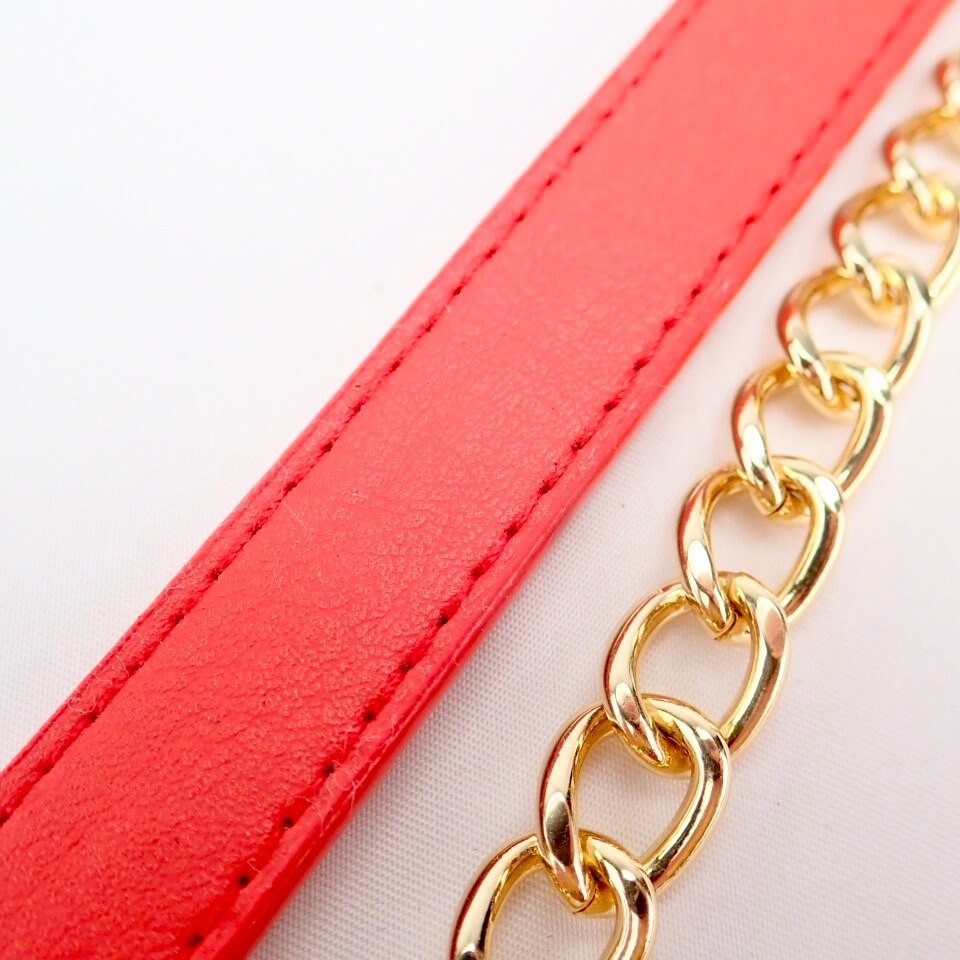 Center Leather Chain Shoulder Strap (Red) - Cottonraffia