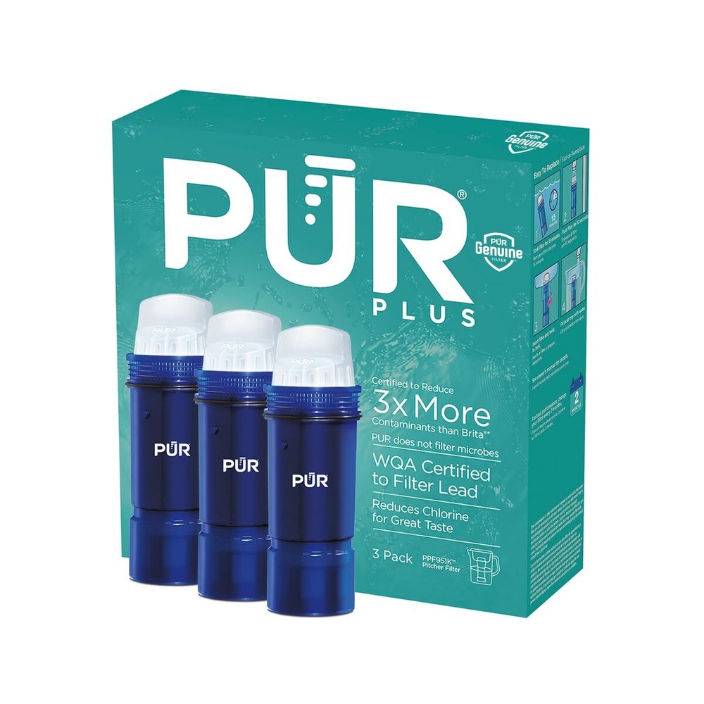 PUR PLUS 3 Count Water Filter Pitcher Replacement NSF Certified Lead Reduction