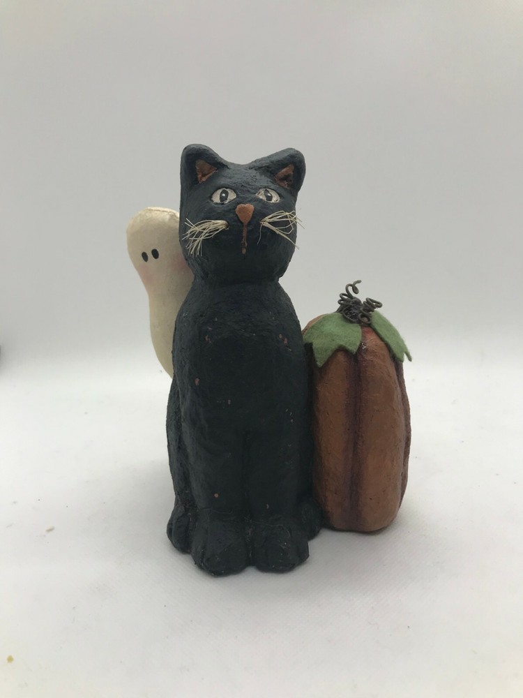 Halloween Decoration Pumpkin and Cat with fabric ghost