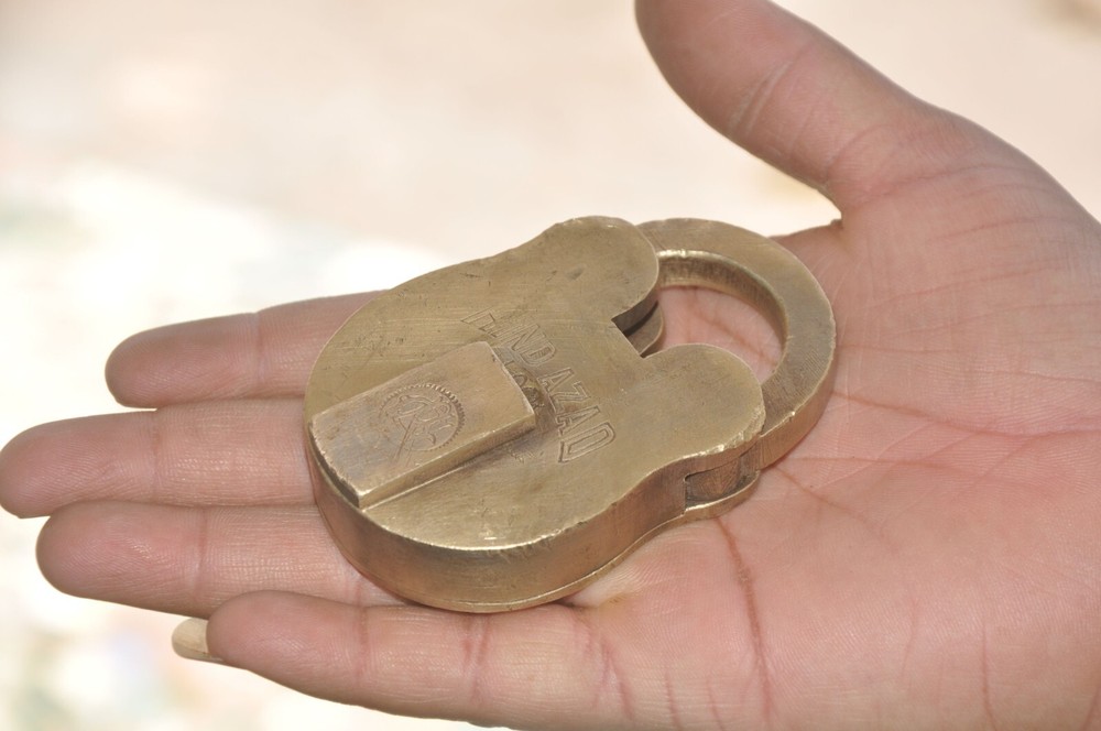 Vintage Hind Azad Brass Unique Shape Solid Fine Handcrafted Padlock
