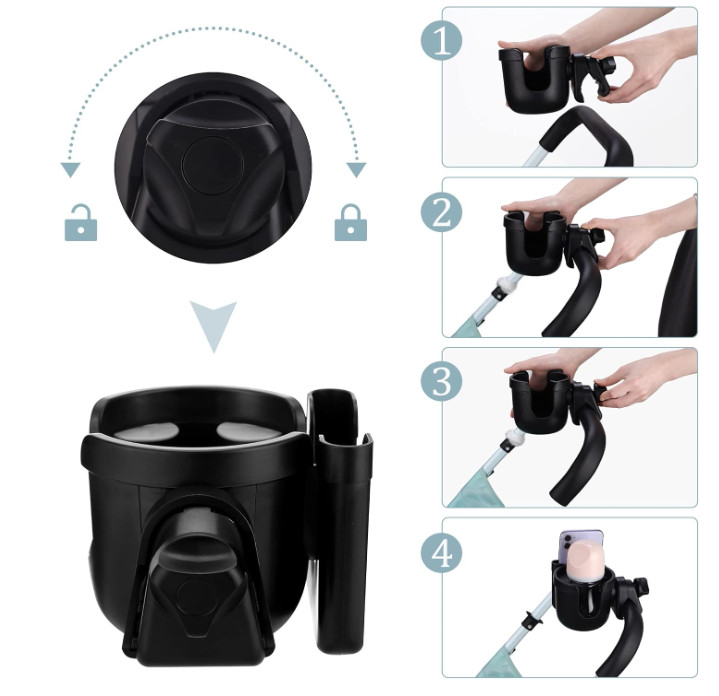 Suranew Universal Stroller Cup Holder, Adjustable Drink Holder with Phone Holder