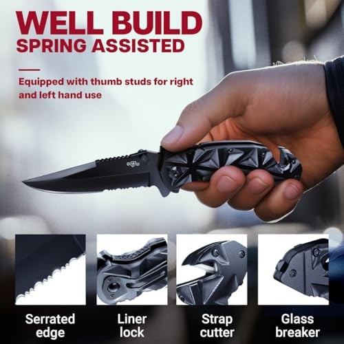 Pocket Knife for Men - Serrated Sharp 3.5" Folding Blade - 1. Black
