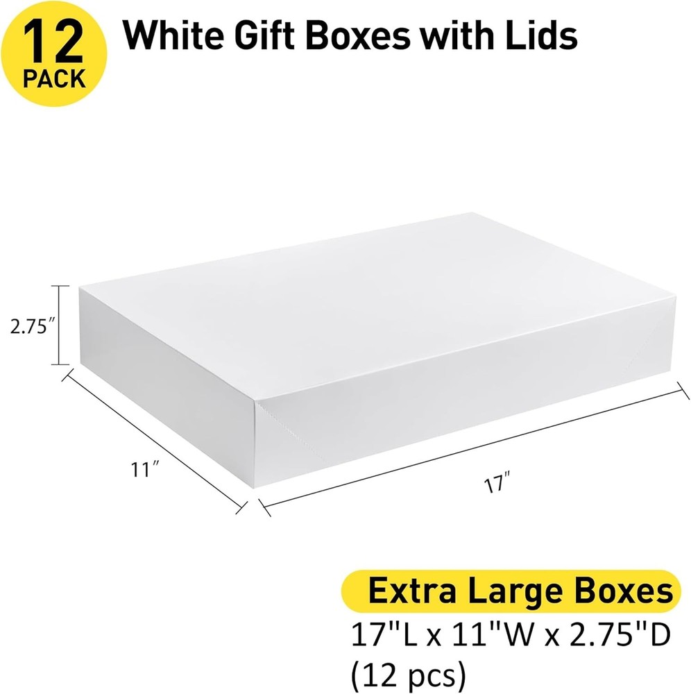 12 Pack 17" White Extra Large Gift Boxes With Lids For Clothes Presents