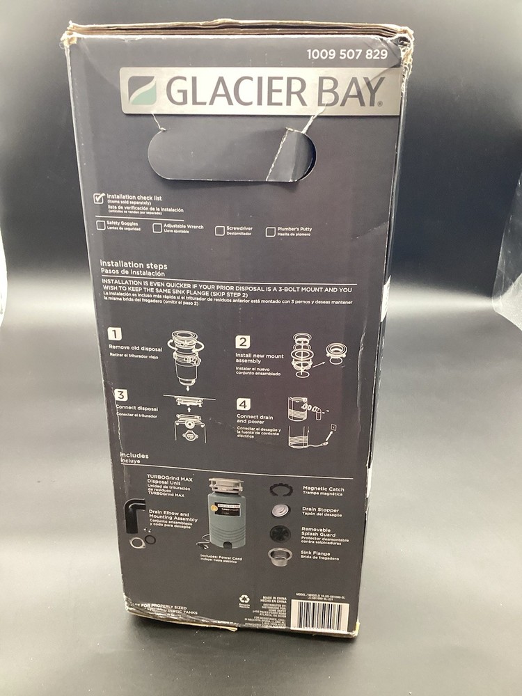 Glacier Bay 1 hp Turbo Grind Max Continuous Feed Garbage Disposal Open Box