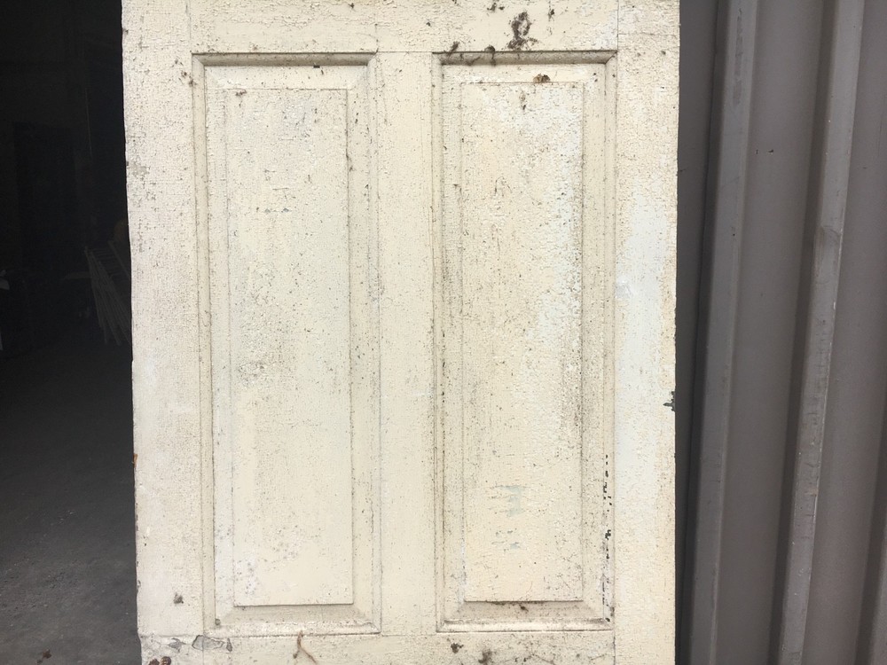 c1830 Raised panel door old crusty paint 77 x 29.5" - Five panel old hardware