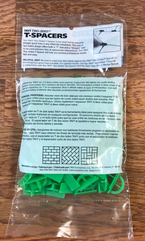 Tavy T Tile Flooring Spacers 1/16", 100 Per Bag