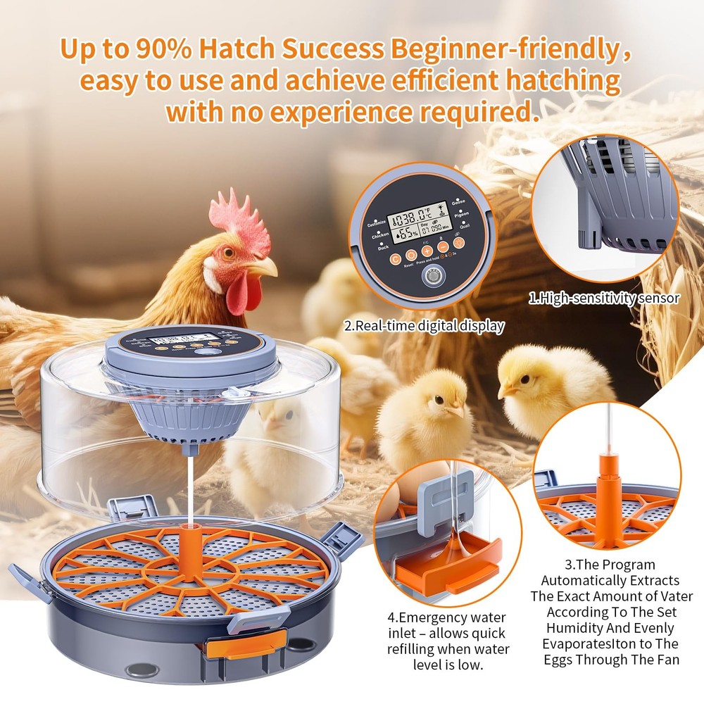 Incubator, Egg Incubator, Incubator for Hatching Eggs with Egg Candler, Autom...