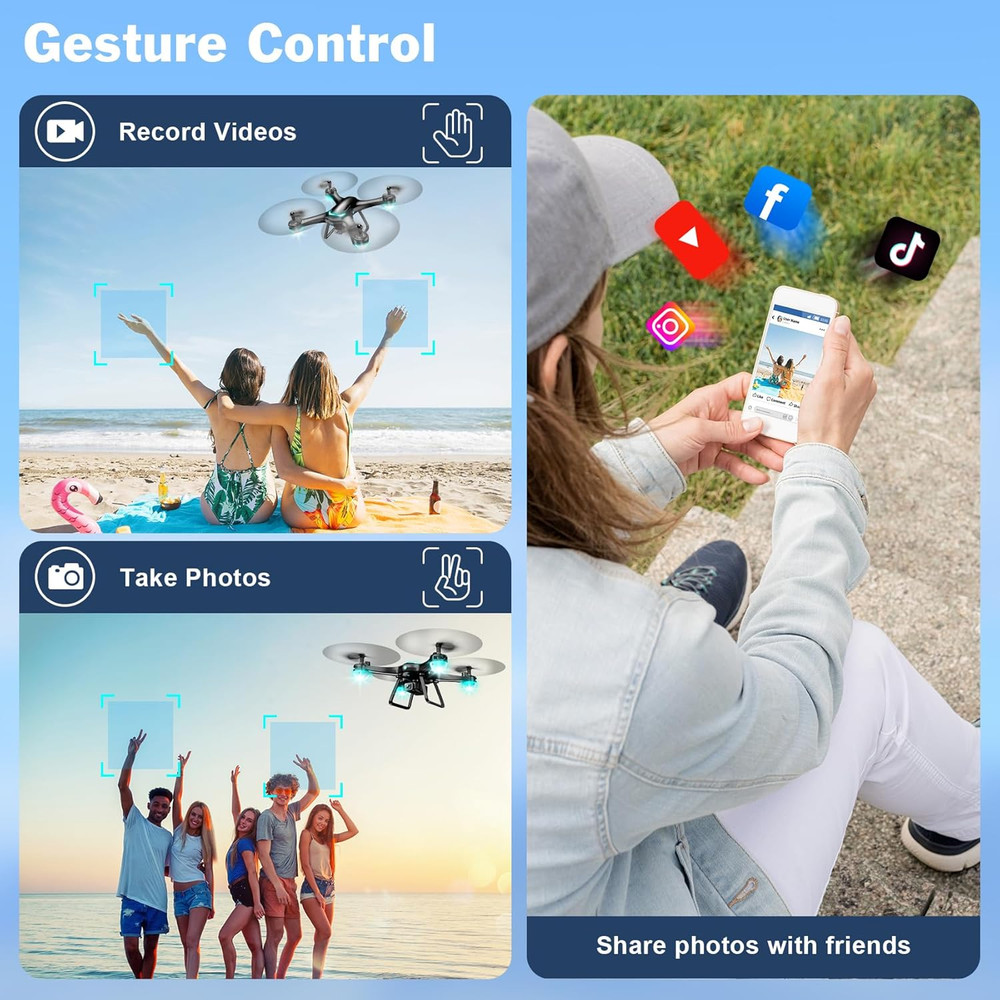 Drone with 1080P Camera for Beginners, Remote Control Quadcopter with Gestures S
