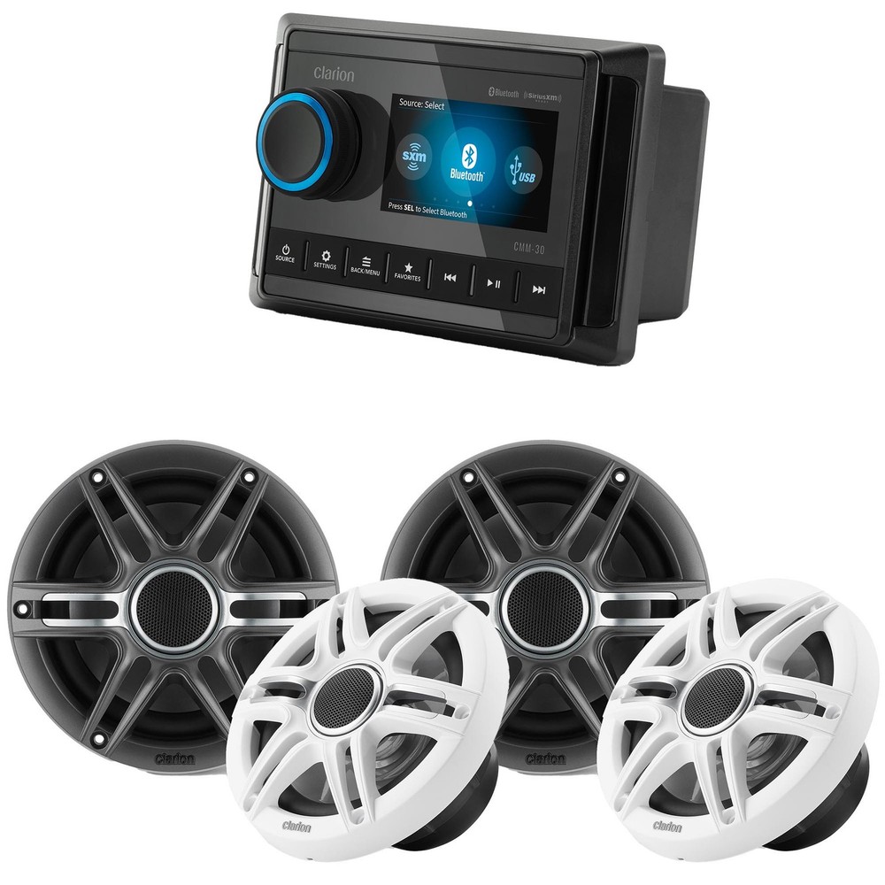 Clarion CMM-30 Marine Source Unit with Full-Color LCD Display with (2) CMSP-6...