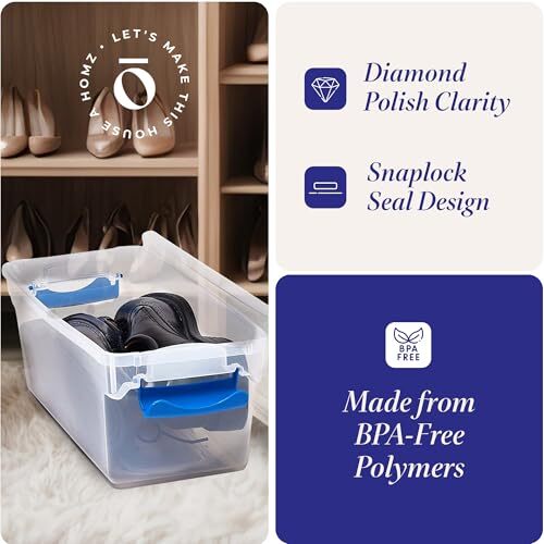 5 Pack Small Clear Plastic Storage Bins with Latching 7.5 QT (5 Pack) Blue