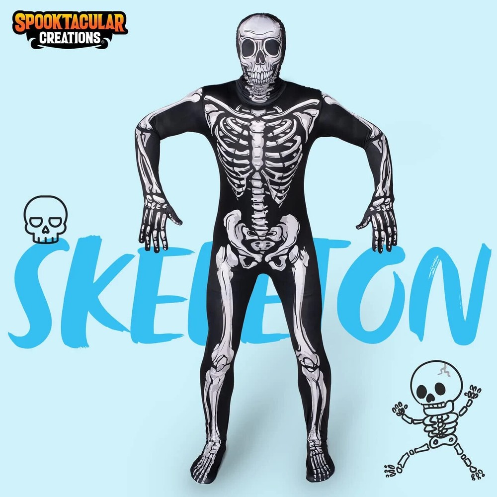 Men Realistic Skeleton Jumpsuit Costume, Small