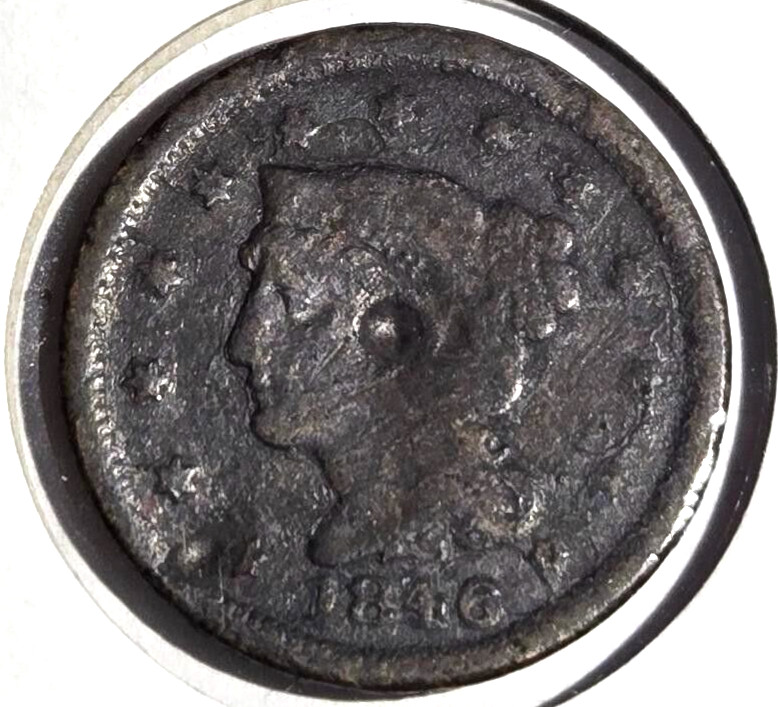1846 US Large Cent Coronet Head VG dark brown
