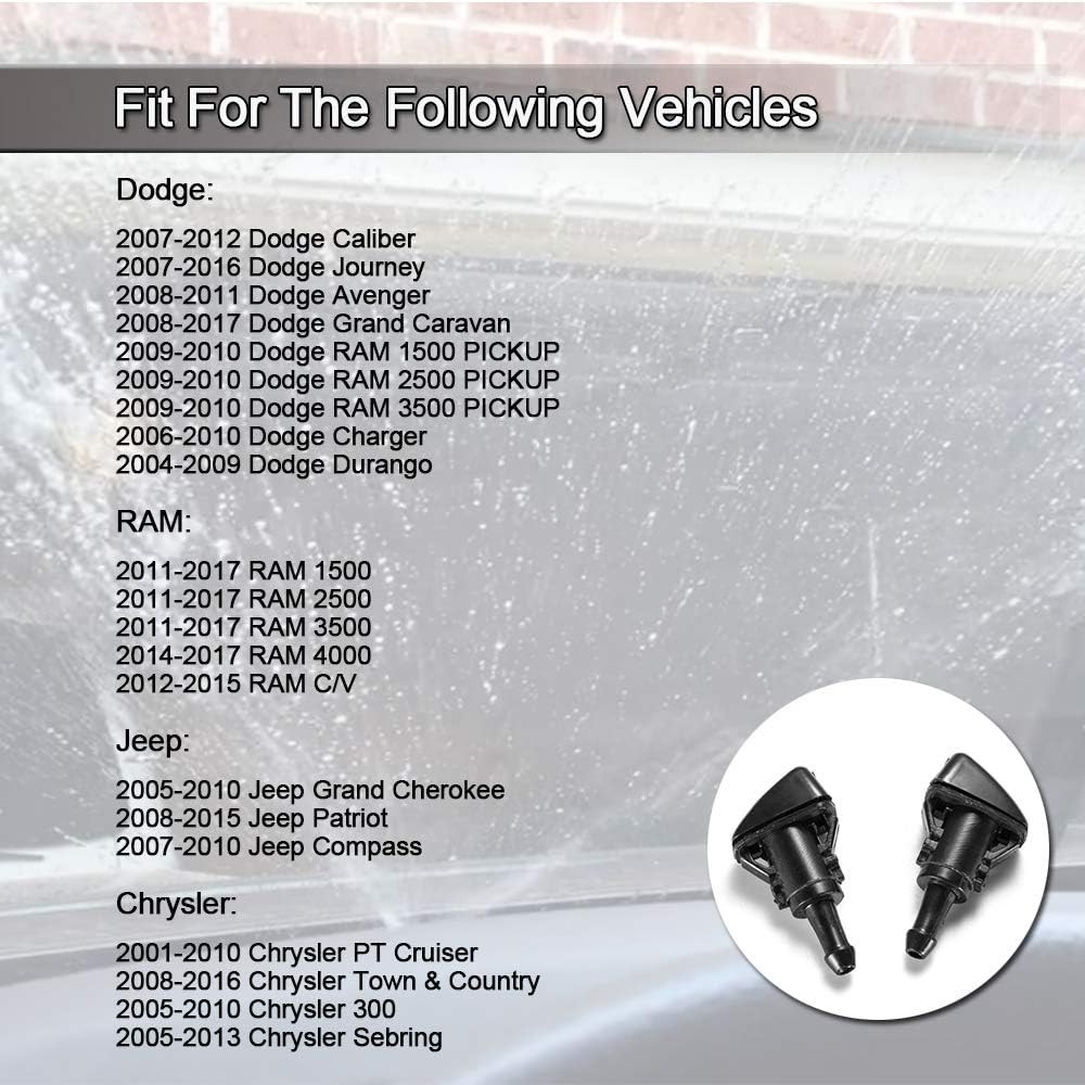Front Windshield Washer Nozzles Wiper Spray Kit- For: Dodge, Ram, Jeep - Replace