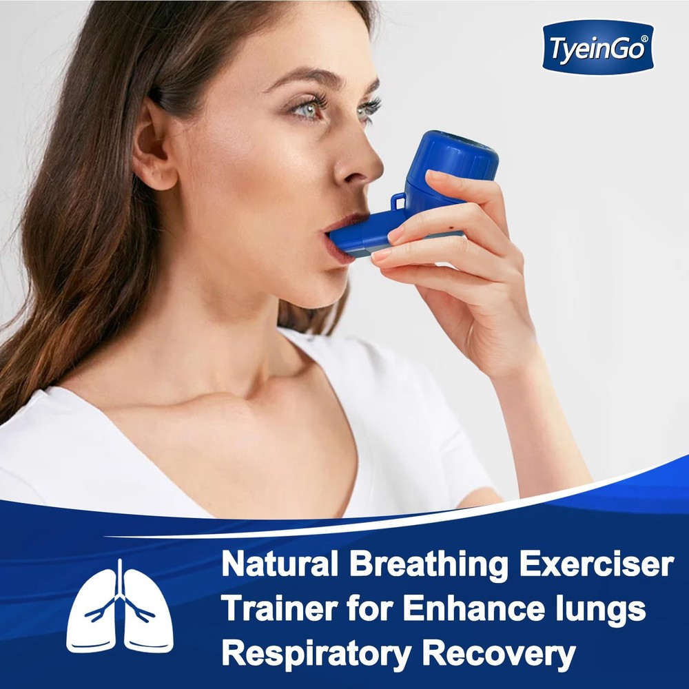 Flutter Valve, Breathing Exercise Device for Lungs, Natural Dark Blue-e