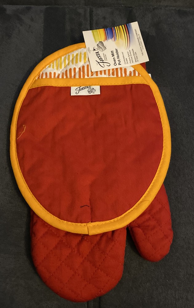 FIESTA OVEN MITT & POT HOLDER RED 100% COTTON  NWT