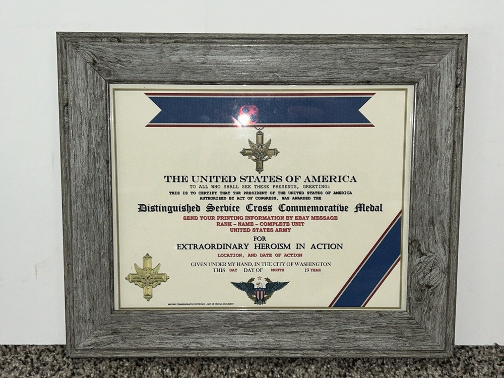 ARMY CROSS DISTINGUISHED SERVICE COMMEMORATIVE CERTIFICATE ~ CUSTOM PRINTING T-1